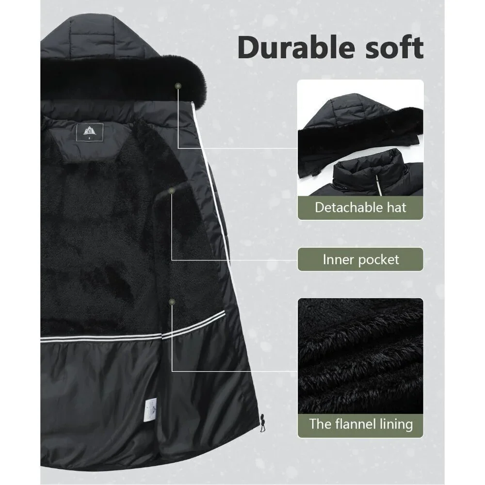 Women's Black Winter Windproof Warm Down Coats Waterproof Hooded Puffer Jacket